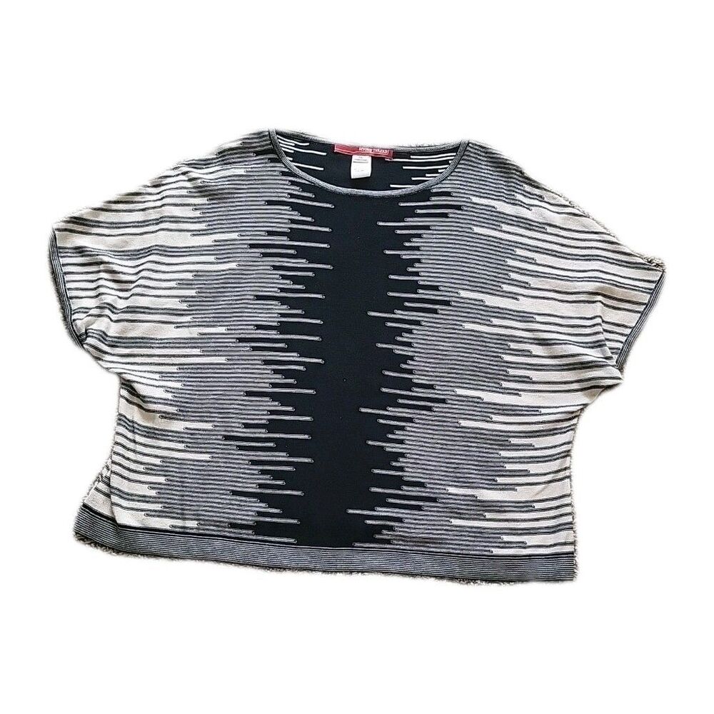 Beyond Threads Pima Black Ecru Geometric Print Short Sleeve Pullover/top Size XL